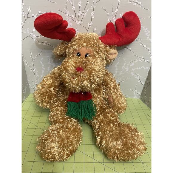 Fiesta 18” Christmas Moose Plush Floppy Stuffed Animal Brown Red Antlers Scarf - Picture 1 of 8